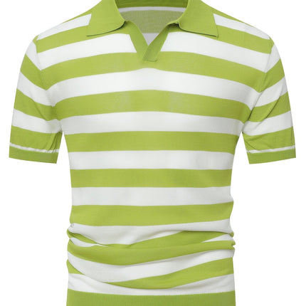 UNICORN Striped Polo Neck Knit Square Shoulder Short Sleeve T-Shirt Men'S s m l xl xxl