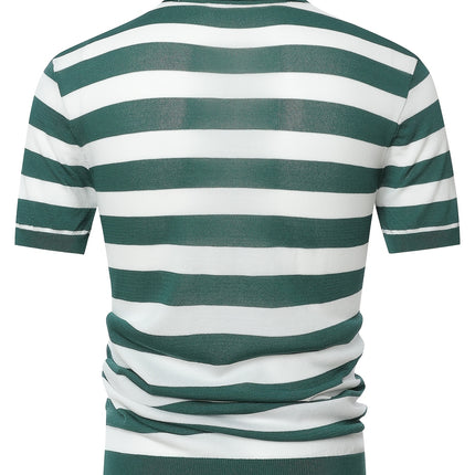 UNICORN Striped Polo Neck Knit Square Shoulder Short Sleeve T-Shirt Men'S s m l xl xxl
