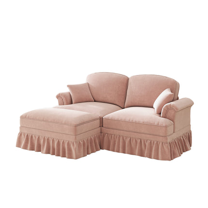 UNICORN Modular Mid-Century L-Shaped 2-Seater Chenille Sofa for Living Room Pink