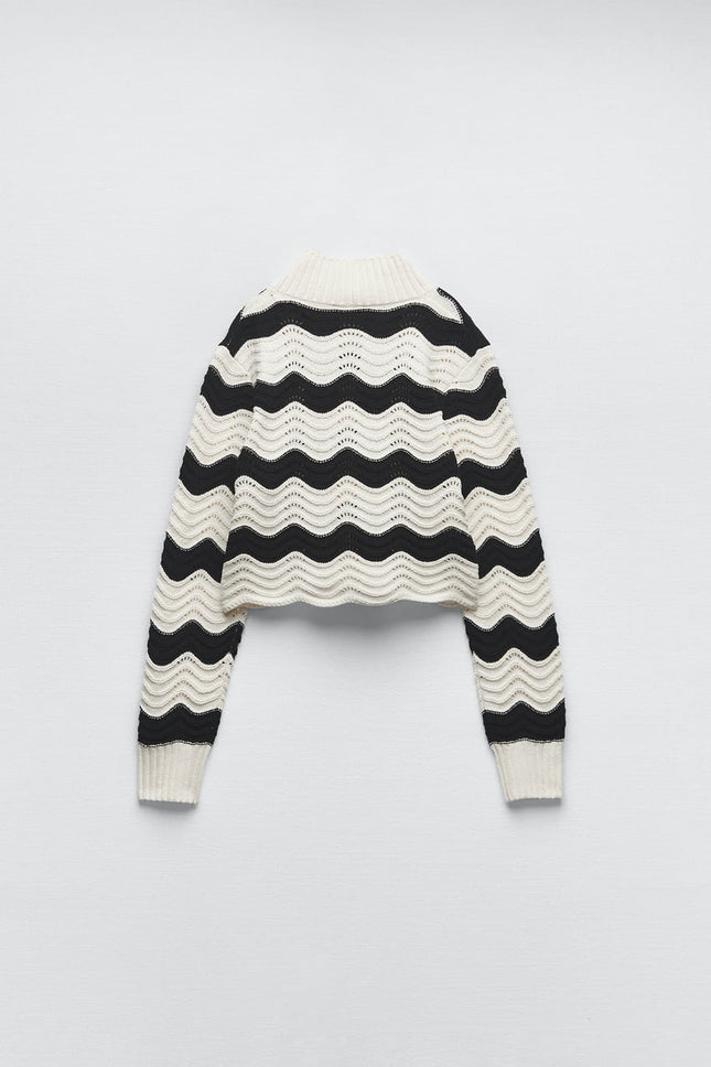 UNICORN women's sweater with stand-up collar sweater hoodie ecru black striped s m l