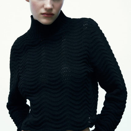 UNICORN women's sweater with stand-up collar sweater hoodie ecru black striped s m l
