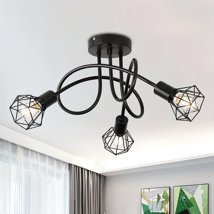 UNICORN Industrial 3 Way Ceiling Black Metal Cage 3 Lights Suitable for Bedroom