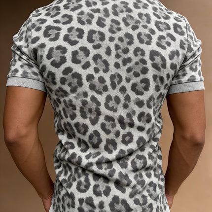 UNICORN Lightweight Breathable Short Sleeve Gray White Leopard Print s m l xl xxl