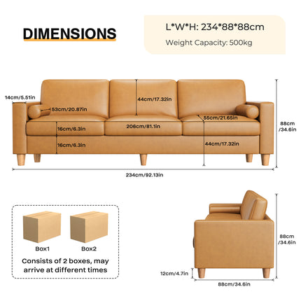 UNICORN Modern 3-Seater Sofa Couch Orange Brown
