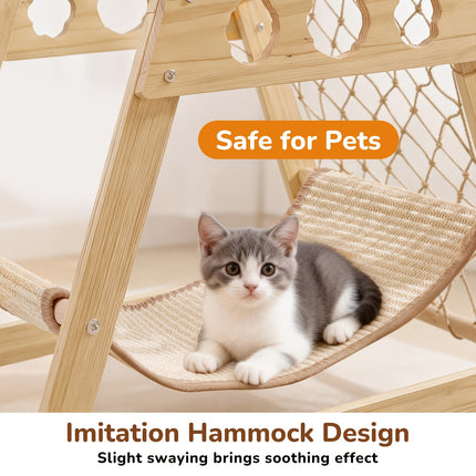 UNICORN Natural Wood Cat Climbing Frame with Climbing Net