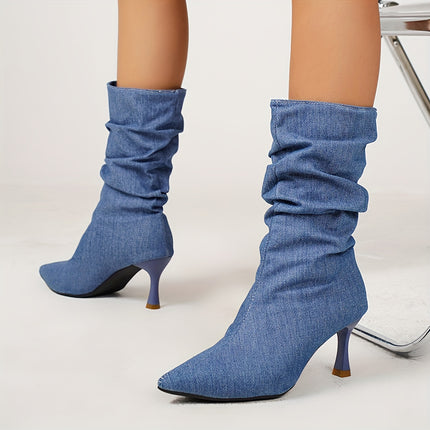 UNICORN Pointed-Toe Crinkled Boots with High Heels and Stiletto Stiletto Heels for Women