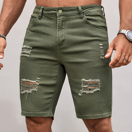 UNICORN Men'S Summer Olive Green Ripped Denim Shorts Stretchy Fabric s m l xl xxl