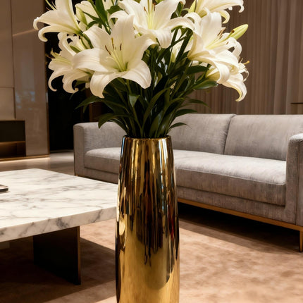 UNICORN Luxurious 60Cm Tall Ceramic Floor Vase in Electroplated silvery And Golden