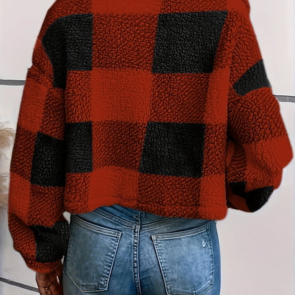 UNICORN Plaid Pattern Button Front Teddy Coat, Versatile Long Sleeve Winter xs s m l xl xxl