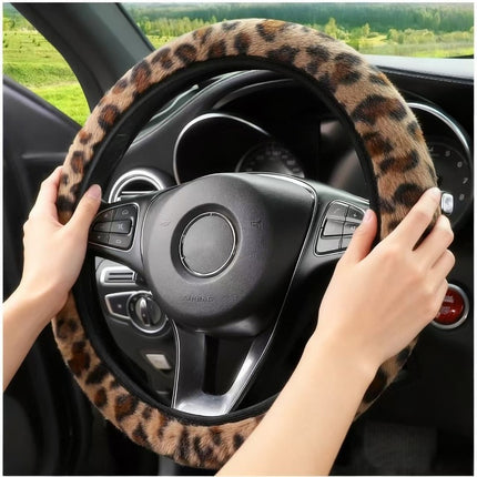 UNICORN Leopard Print Plush Car Steering Wheel Cover Brown