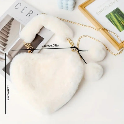 UNICORN Hairy Love Wallet & Crossbody Bag Heart Fake Fur Purse with Chain Strap