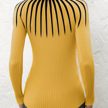UNICORN Women's Color Block Ribbed Elegant Long Sleeve Pullover s m l xl xxl