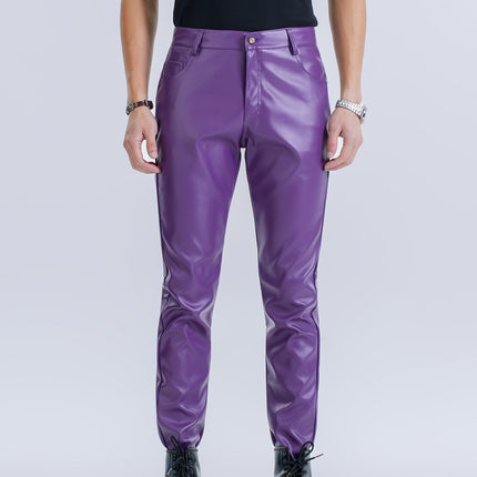UNICORN Men's Stretch PU Leather Pants Stretchable Slim Fit Formal & Casual Pants
