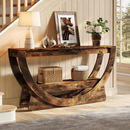 UNICORN 63-Inch Console Table, Farmhouse-Style Two-Tier Entry Table Dark Brown