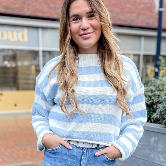 UNICORN Women's sweater light blue and white striped s m l