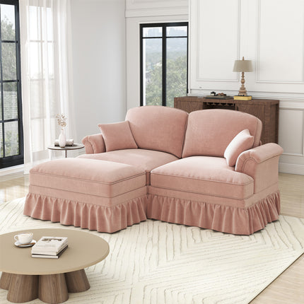 UNICORN Modular Mid-Century L-Shaped 2-Seater Chenille Sofa for Living Room Pink