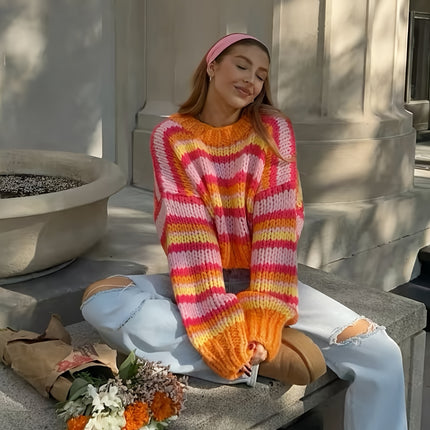 UNICORN Women'S Cozy Striped Sweater Soft Pullover with Color Block Design s m l xl