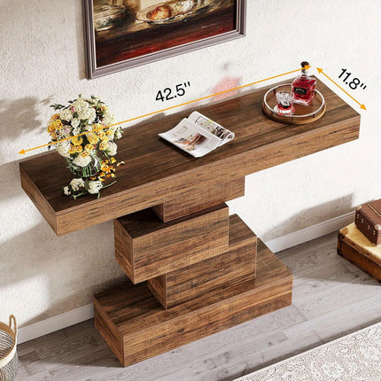 UNICORN Industrial Console Table, 108cm Narrow Wood Sofa Table Brown