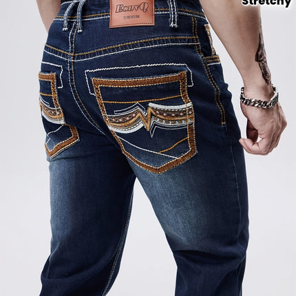 UNICORN Men'S Thick Line Embroidered Stretchy Washed Denim Pants s m l xl xxl