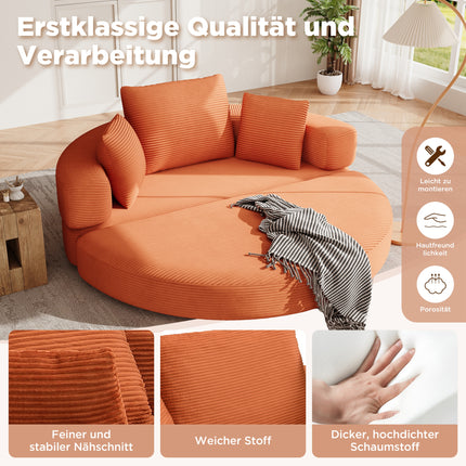 UNICORN Multifunctional Freestanding Foldable Sofa Bed Boneless Couch Oval Bed with Cushions, Modular Sofa Cord Fabric Cover (173 x 176 cm) Suitable for Apartments Living Room Bedroom