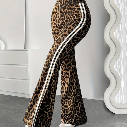 UNICORN Leopard Print & Striped Flared Pants with Elastic Waistband s m l xl xxl