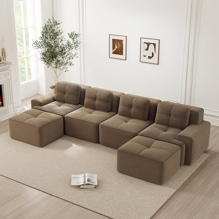 UNICORN U-shaped Sofa with Two Footstools Beige Green Brown