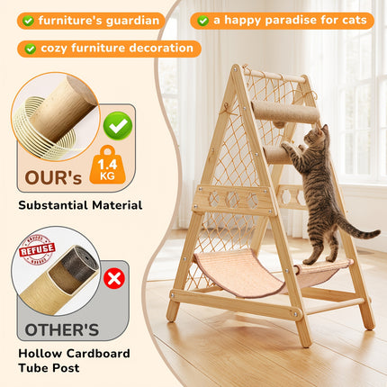 UNICORN Natural Wood Cat Climbing Frame with Climbing Net