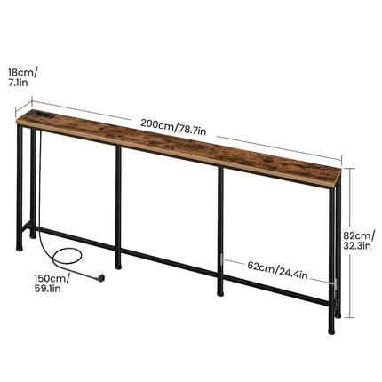 UNICORN Industrial Narrow Console Table with Charging Station & USB Ports Black Brown