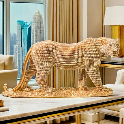 UNICORN Glam Style Resin Leopard Statue Decor for Living Room golden black silvery