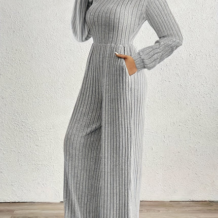 UNICORN High Neck Long Sleeve Versatile Womens Jumpsuit Solid Color s m l xl