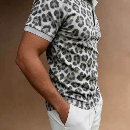 UNICORN Lightweight Breathable Short Sleeve Gray White Leopard Print s m l xl xxl