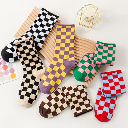 UNICORN Women'S Mid-Calf Socks Color-Blocked Checkered Design one size