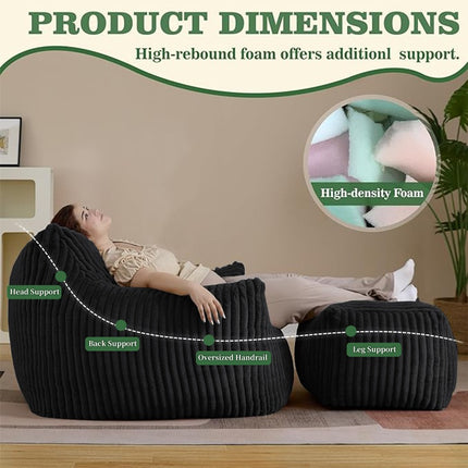 UNICORN Comfortable Bean Bag Chair with Armrests and Footstool Black White Pink Green
