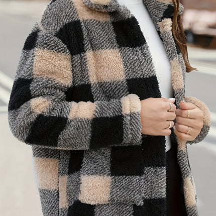 UNICORN Women'S Cozy Fleece Jacket Soft Plaid Coat with Button Front Closure s m l xl xxl
