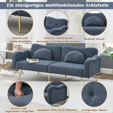 UNICORN Sleep Function Two-Seater Sofa Bed Modern Two-Seater Sofa with Adjustable Backrest + Gold-Plated Metal Feet Integrated Bed Function Multifunctional 2-in-1 Furniture Piece.