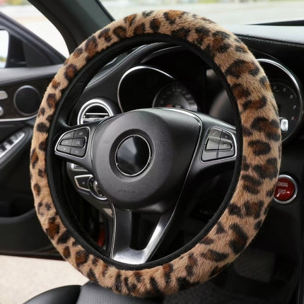 UNICORN Leopard Print Plush Car Steering Wheel Cover Brown