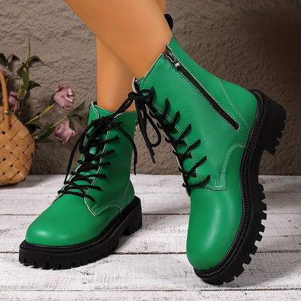 UNICORN Womens Casual Lace-Up Fashion Boots with Side Zipper Closure Round Toe