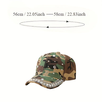 UNICORN Women Camo Rhinestone Baseball Cap Grey Green Brown Green