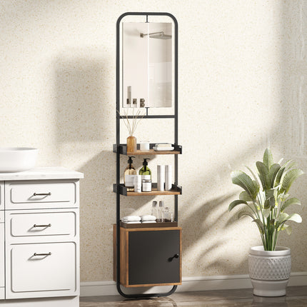 UNICORN Bathroom Column Furniture Storage Shelf with Mirror Wood And Metal Black