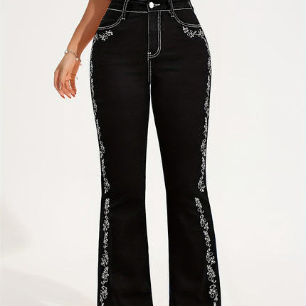 UNICORN Black Embroidered Women Denim Long Pants xs s m l xl