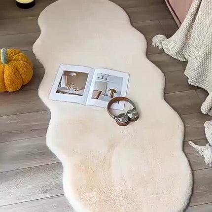 UNICORN Faux Rabbit Area Rug Plush Polyester Low Pile White Beige Gray Khaki