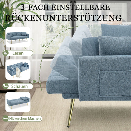UNICORN Modern Teddy Boucle Two-Seater Sofa, 3-Stage Adjustable Backrest Blue