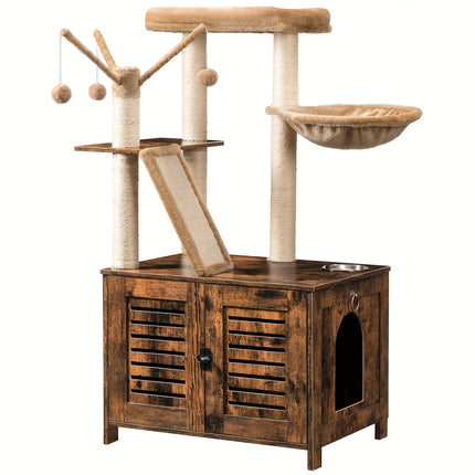 UNICORN Indoor Cat Condo Featuring a Tree with Toys Brown Gray White