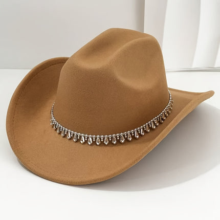 UNICORN Womens High-End Top Hat with a Fashionable Rhinestone Chain Belt
