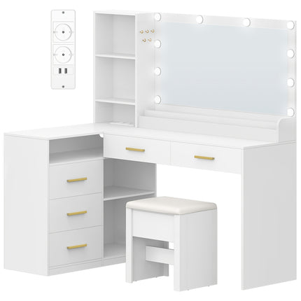 UNICORN Corner Vanity with Stool with Large Mirror White