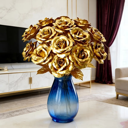UNICORN 14pcs Artificial Golden Roses Ideal for Spring Home Decor