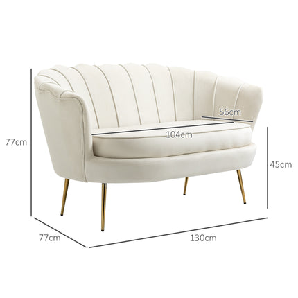 UNICORN 2-Seater Sofa Couch Upholstered Sofa Loveseat with Armrest Velvet Double Sofa Up to 150 Kg Loadable for Living Room Bedroom 130 X 77 X 77 Cm Cream