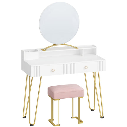 UNICORN Jewelry Storage Cabinet With Mirror And Stool  Pink Stool White And Golden