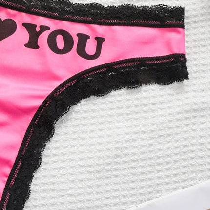UNICORN Heart-Print Women's Triangle Panties Thong Mid-Low Waist Lace Crotch s m l xl