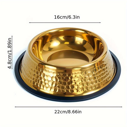 UNICORN Textured Gold-Plated Stainless Steel Dog Bowl, Non-Slip, 22 CM